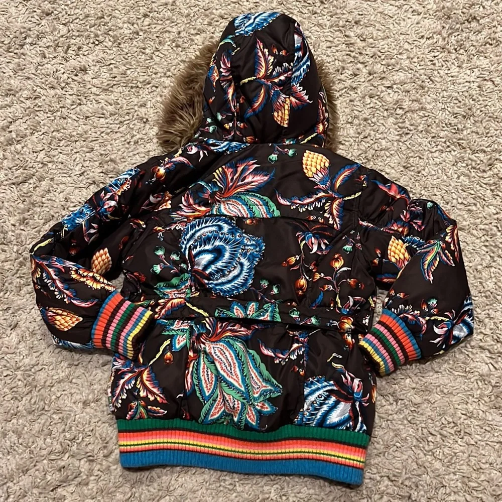Oilily Kid’s Floral Fur Trimmed Hood Puffer Jacket